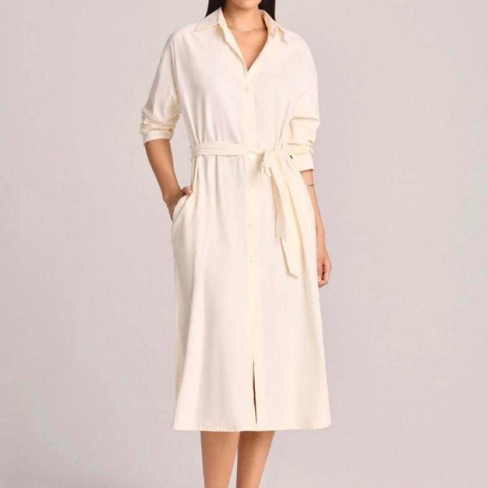 Vitamin A Women's Twill MIDI Cover up Dress with Belt - White S